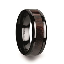 BENNY Black Ceramic Polished Beveled Edges Men’s Wedding Band Bubinga Wood - 8mm - $169.99