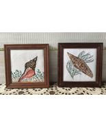Vtg Pr Framed Completed Needlepoint Seashells Conk Seagrass Cross Stitch... - $33.48 CAD