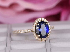 2.20Ct Oval Blue CZ Sapphire Engagement Ring 14K Rose Gold Plated - 925 Silver - £105.70 GBP