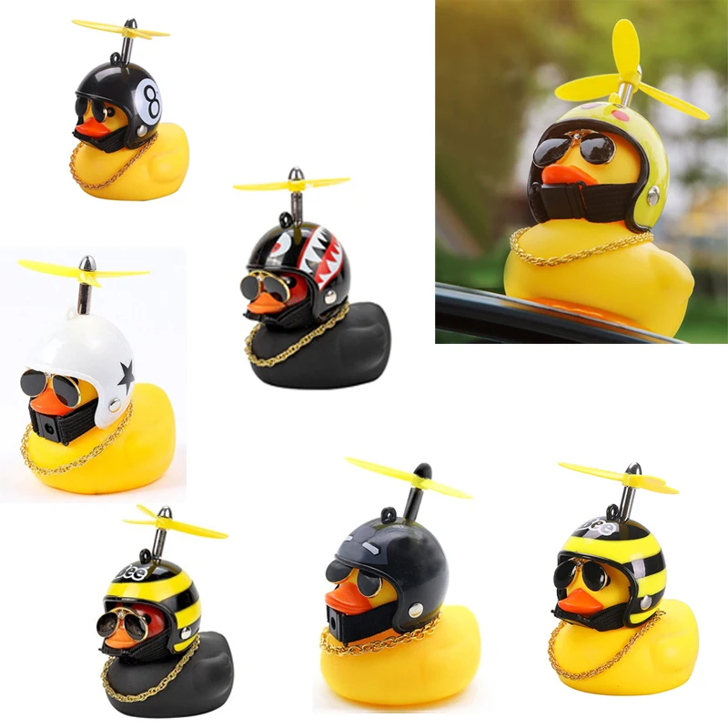 Car Rubber Duck Toy With Helmet Small Black/Yellow Duck Road Bike Motor Helmet - £8.09 GBP+