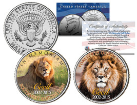CECIL the LION Zimbabwe *In Memoriam* Colorized 2015 JFK Half Dollar 2-Coin Set - £9.80 GBP