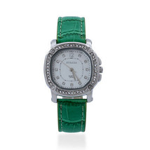 STRADA Austrian Crystal Japanese Move. Watch w/Green Band &amp; Stainless Stee W034 - £18.77 GBP