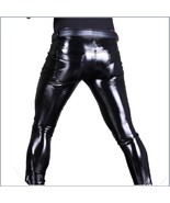 Custom Men's BLACK Skin Tight "Wet Look" Zip Up Stretch Faux Latex Leather Pants - £78.26 GBP