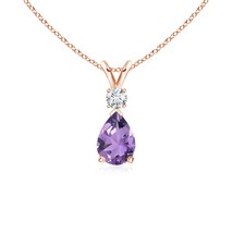 ANGARA 0.67 Ct Amethyst Teardrop Pendant Necklace with Diamond in 14K Solid Gold - £366.07 GBP