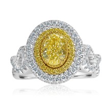 GIA Certified 1.98 Ct Oval Light Yellow Diamond Engagement Ring 18k White Gold - $4,751.14