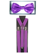 Purple SUSPENDER &amp; BOW TIE Matching Colors COMBO SET Tuxedo Wedding Suit - £6.68 GBP