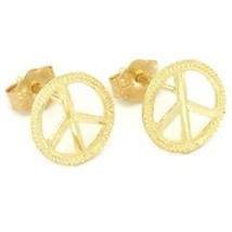 14K Gold Peace Sign Earrings Hippie Love Jewelry 9mm - £37.47 GBP