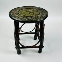 Vintage Bamboo Stool With Elephant &amp; Palm Tree Design - $37.99