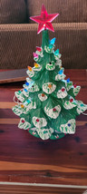 Vintage 18” Ceramic Light Up Christmas Tree With Snow Green 2 Piece W/ Light - £69.62 GBP