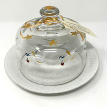 Glass Cloche Dome W Stoneware Plate Angel Heart Handpaint Bennington Potters VTG - £32.68 GBP