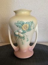 HULL Art POTTERY Vase Wildflower Pink &amp; Yellow Tones #W-12 Double Handled 10 X 7 - £72.51 GBP