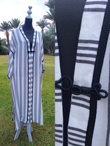 New Black and white Cotton lounge wear Rayon kimono Kaftan Robe,  Beach ... - $130.99