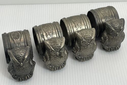 Vintage Lot Of Antique Victorian Silver Plate Owl Napkin Rings See Photos Rare - £93.63 GBP