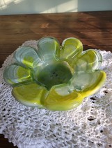 Art Glass Flower Petal Bowl dish ashtray greens MCM - £14.89 GBP