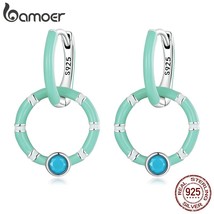 Fashion 925 Sterling Silver Turquoise Double Ring Hoop Earrings for Women Summer - £19.35 GBP