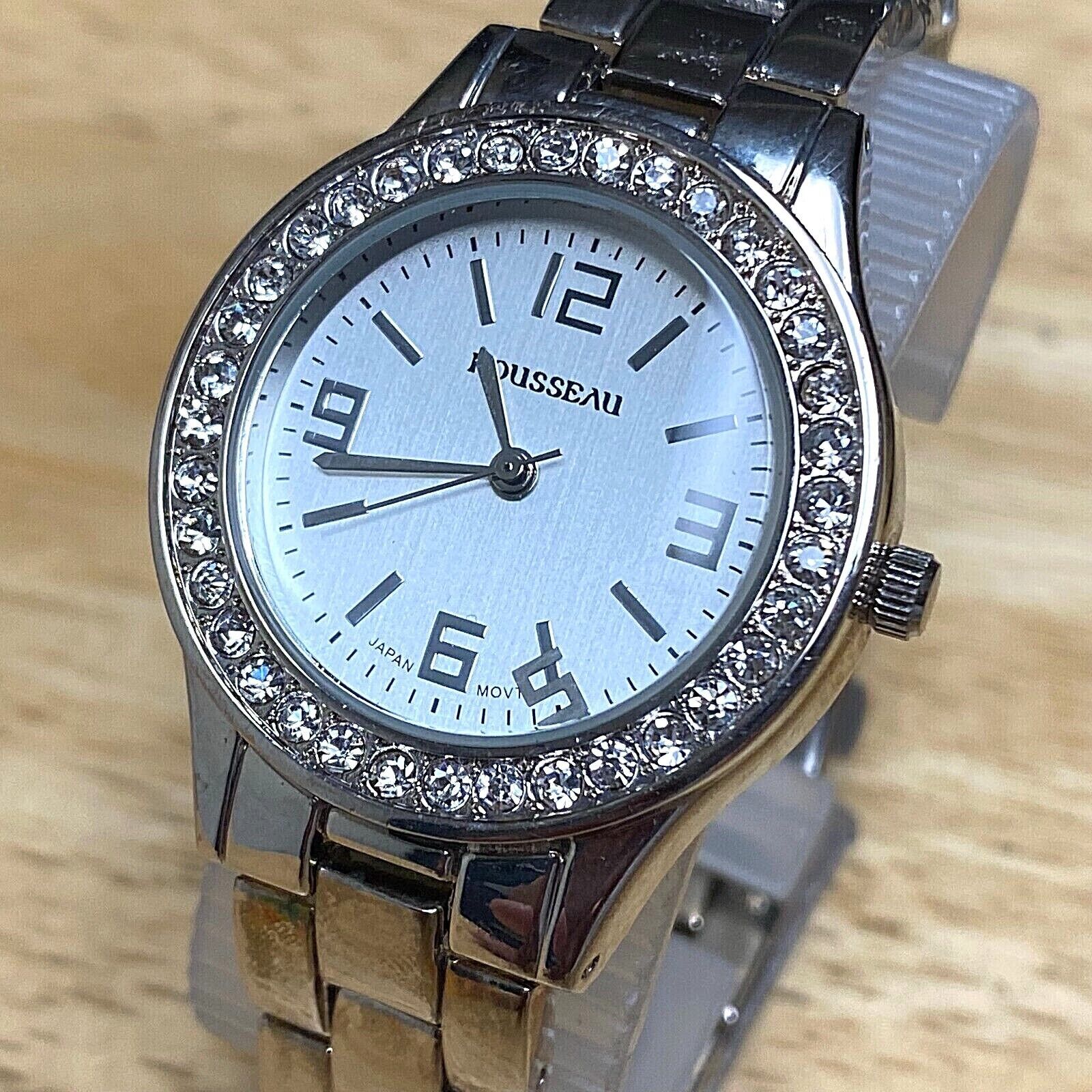 Rousseau Lady Silver Rhinestone Japan Movt Analog Quartz Watch~New Battery - $9.97