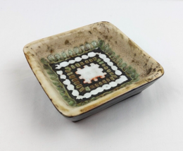 Vintage green square pottery bowl mid century trinket ring dish jewelry holder - £26.20 GBP