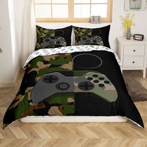 Gamer Bedding Set Teens Boys Camouflage Gamepad Printed Comforter Cover Army Gre - £55.94 GBP