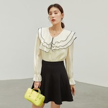 DUSHU French Court Style Three-layer Ruffled Shirts Women Sweet Tops Autumn 2022 - £132.74 GBP