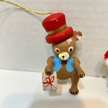 Vintage Hand Painted Wooden Teddy Bear Christmas Ornaments Lot of 2 - £7.63 GBP