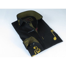 Mens AXXESS Musician Singer Dress Shirt Turkey Musical Notes 322-13 Black Gold image 3