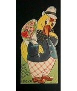 Valentine&#39;s Day Die Cut Greeting Card Silly Goose c1940s Anthropomorphic - $11.99