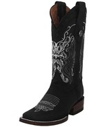 Womens Western Boots Black Leather Square Toe Embroidered Dama Botas Vaq... - €103,80 EUR