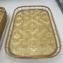 4 Vintage Bamboo Serving Trays Woven,Rattan, Wicker, Boho MCM Trays 19”x13” - £27.11 GBP
