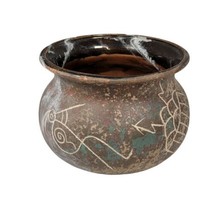 Vtg Kokopelli Petroglyph Studio Pottery Planter Bowl Tohono O&#39;Odham ? NO... - £218.67 GBP