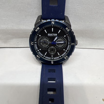 Kenneth Cole Reaction 45mm Men&#39;s Blue Dial Compass Bezel Watch Rubber Strap - £45.91 GBP