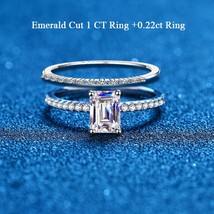 Emerald/Radiant Cut 1ct Moissanite Diamond Ring for Women Sparkly Halo Wedding P - £57.94 GBP