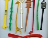 13 Different Fancy Figural Plastic Swizzles / Stirrers Menehune Wrench R... - $34.70