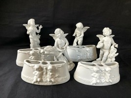 Antique Dresden porcelain table decoration Angels en flowerpots - $235.00