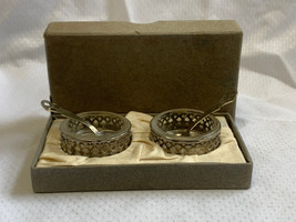 Vtg Pepper / Salt Cellar Set Seasonings Tableware w/ Spoons &amp; Gift Box - £23.59 GBP