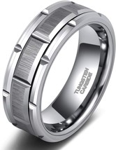 8mm Mens Tungsten Wedding Band Silver Brick Pattern Brushed Finish Eng (Size:10) - £19.25 GBP