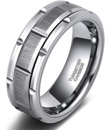 8mm Mens Tungsten Wedding Band Silver Brick Pattern Brushed Finish Eng (... - $24.18