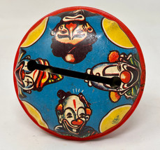 Vintage Tin Toy Noisemaker Clown Faces On Blue Background U.S. Metal Toy... - $9.99