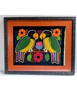 Vintage Kuna Mola Panama Professionally Framed Fabric Art Mirrored Parro... - $181.54 CAD