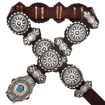 Navajo LRG Classic Old Style Turquoise Antiqued Sterling Silver Concho Belt - £1,672.98 GBP