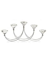 Unique Minimalistic Candelabra 5 Tealights Curved Metal Faceted Glass Ho... - $48.86 CAD