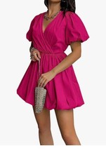 PRETTYGARDEN Women&#39;s Summer Puff Sleeve Short Mini Dress Flowy Ruffle V ... - $20.00