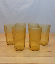 Vintage 6 Anchor Hocking Pagoda Drink Glasses Honey Gold Amber Square Textured - £27.64 GBP