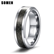 6mm Black Carbon Fiber Inlay Tungsten Carbide Ring Wedding Band For Men Fashion  - £18.68 GBP