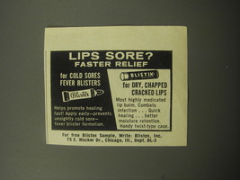 1966 Blistex and Blistik Lip Balm Ad - Lips sore? Faster relief - £14.54 GBP