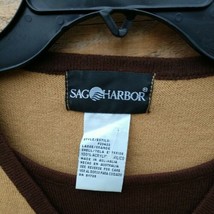 Sag Harbor Vtg. Women&#39;s Open Front Sweater Brown Tan White L Sleeves Siz... - £19.49 GBP
