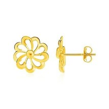 14k Yellow Gold 0.36in Women&#39;s Unique Flower Motif Post Earrings - £245.55 GBP