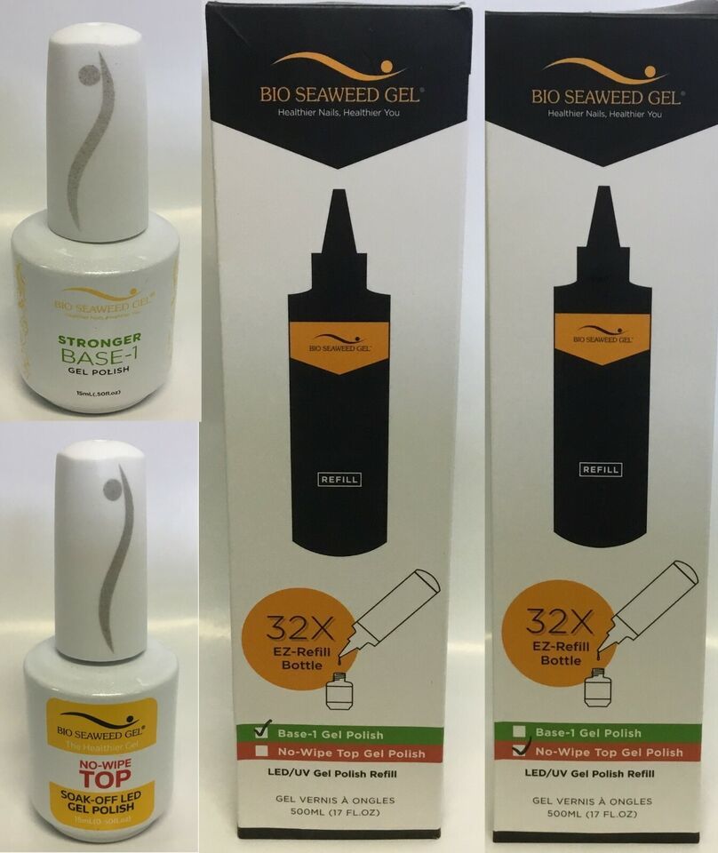 Bio seaweed Soak Off Gel Top &amp; base No wipe Top Stronger Base-1 - $9.74+