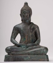 Antique Thai Style Bronze Seated Chiang Saen Meditation Buddha Statue - 15cm/6&quot; - $182.32