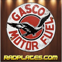 Vintage Style Round Man Cave Gift Gasco Motor Fuel Aluminum Sign 12&quot; - £17.02 GBP