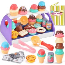 Ice Cream Toy Kids Toddlers Pretend Play Ice Cream Counter Playset Scoop Dessert - £31.44 GBP